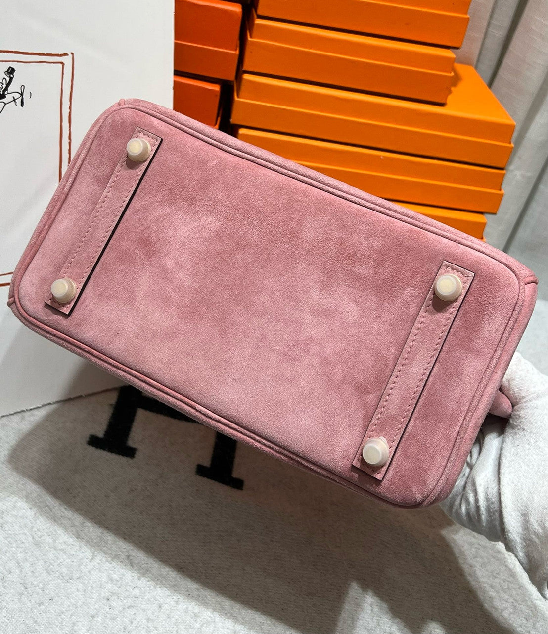 Hermes Birkin 25 Doblis Bag Pink Suede Gold Hardware Hermes