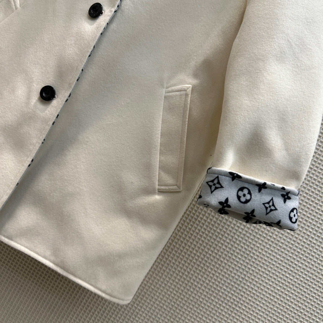 Louis Vuitton 1AAK67 REVERSIBLE MONOGRAM JACQUARD COAT WHITE