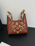 CHANEL SMALL HOBO BAG Brown Shiny Lambskin