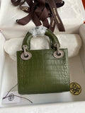 Christian Dior Lady Dior Mini Crocodile Crystal Hardware Green Christian Dior