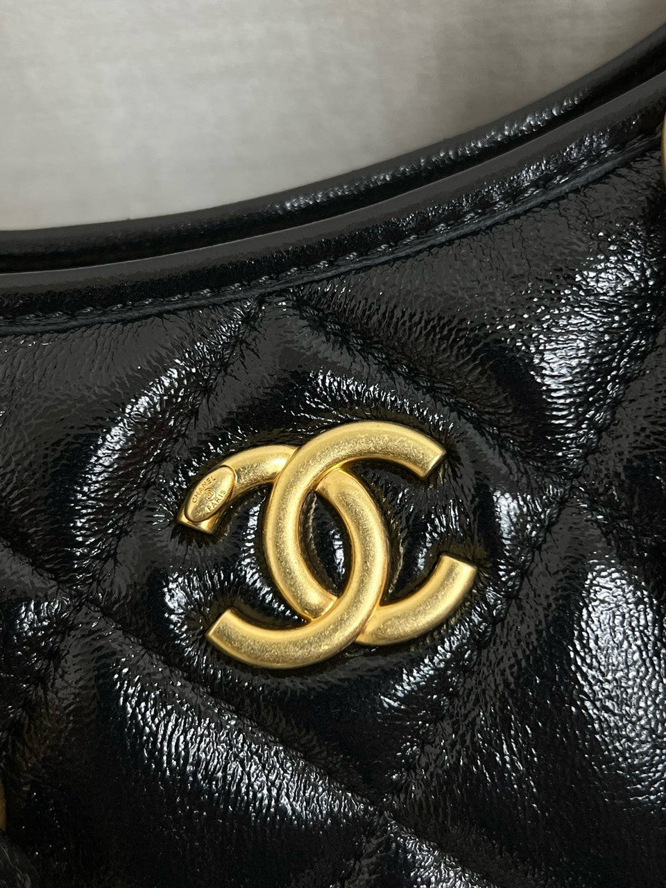CHANEL SMALL HOBO BAG Black Shiny Lambskin