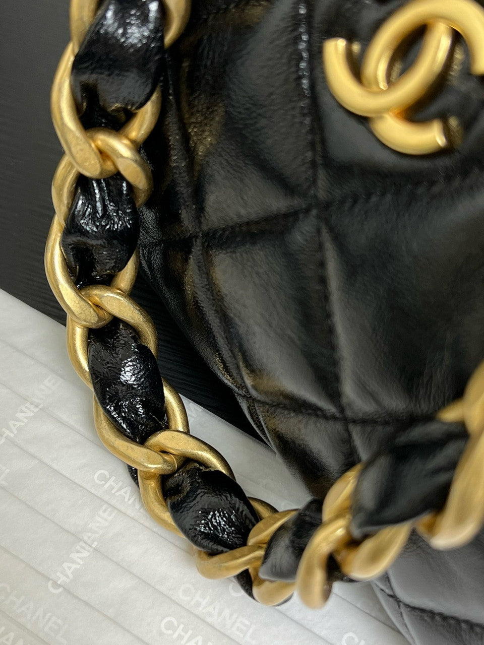 CHANEL SMALL HOBO BAG Black Shiny Lambskin