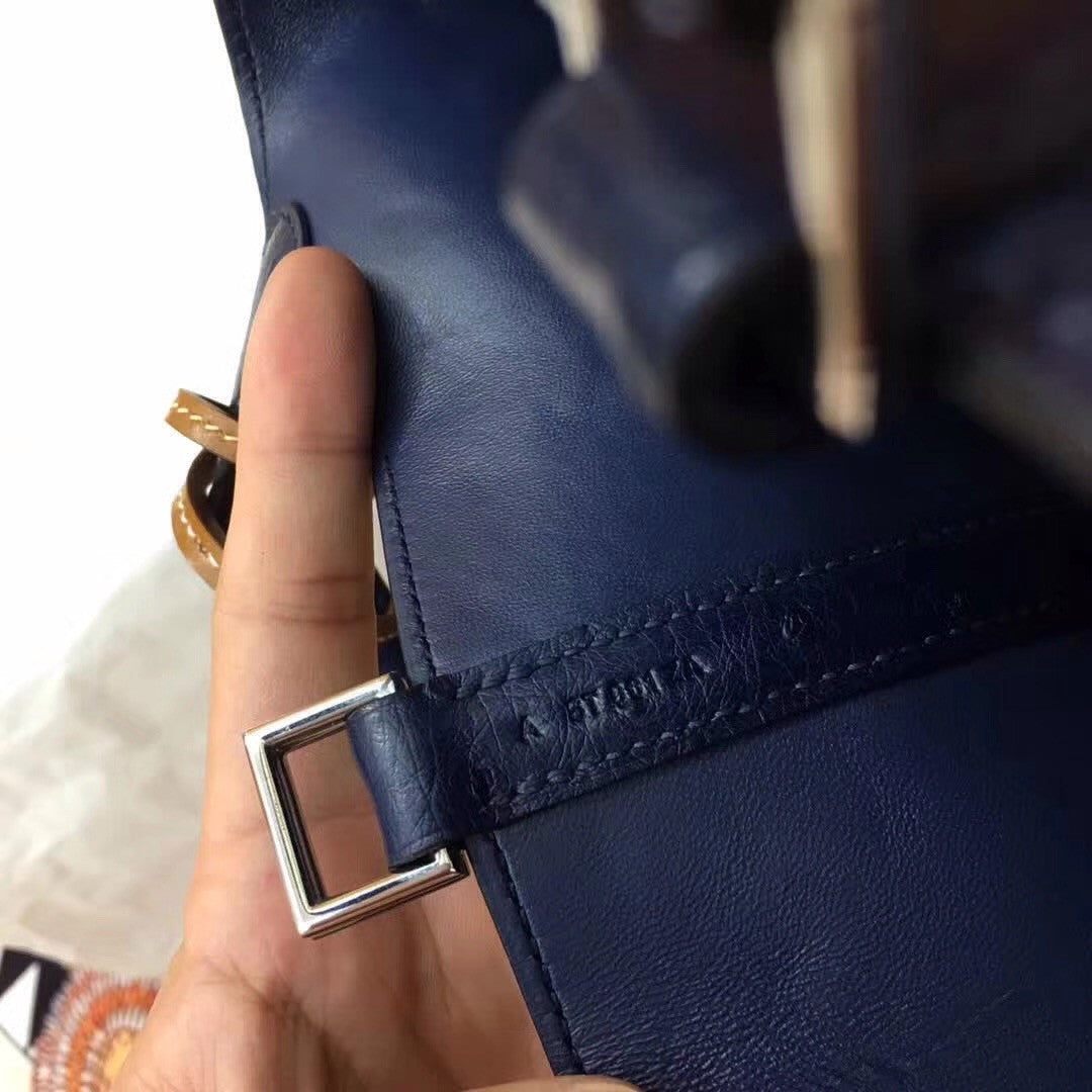 Hermes Navy Picotin Lock 18 Ostrich Leather Bag