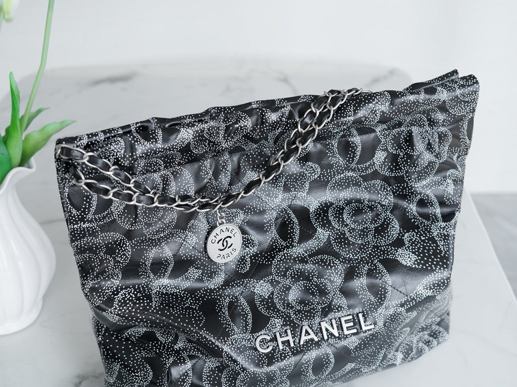CHANEL Limited Edition Camilia 22 SMALL HANDBAG WHITE SILVER LOGO