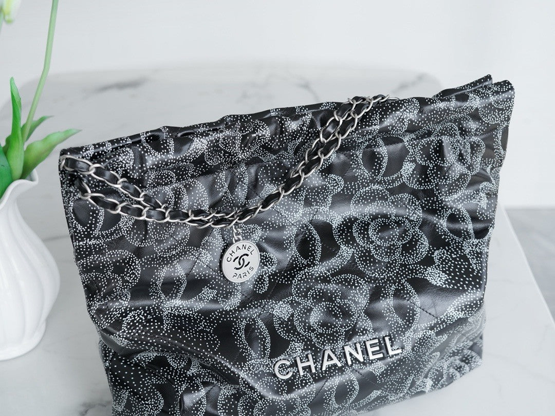 CHANEL Limited Edition Camilia 22 SMALL HANDBAG WHITE SILVER LOGO