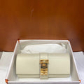 HERMES 23cm Craie Swift Leather Gold Plated Medor Clutch Bag