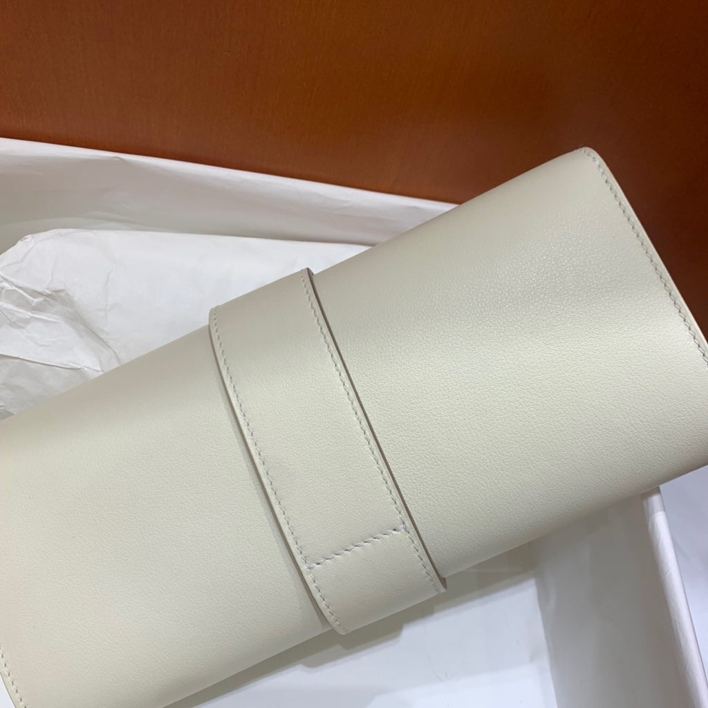 HERMES 23cm Craie Swift Leather Gold Plated Medor Clutch Bag