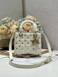 Christian Dior SMALL LADY DIOR BAG White Cannage Lambskin with Gold-Finish Butterfly Studs