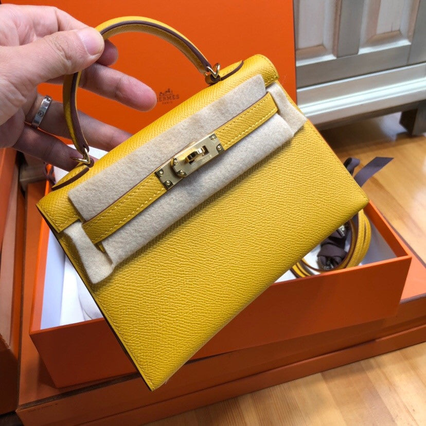 Hermès  9D Amber Mini Kelly II Epsom leather Palladium hardware