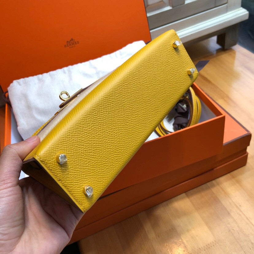 Hermès  9D Amber Mini Kelly II Epsom leather Palladium hardware