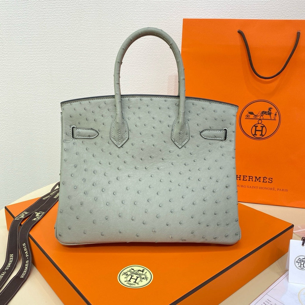 Hermes Gris Mouette Birkin Bag 30cm KK Ostrich Leather Gold Hardware