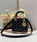 Christian Dior SMALL LADY DIOR BAG Black Cannage Lambskin with Gold-Finish Butterfly Studs