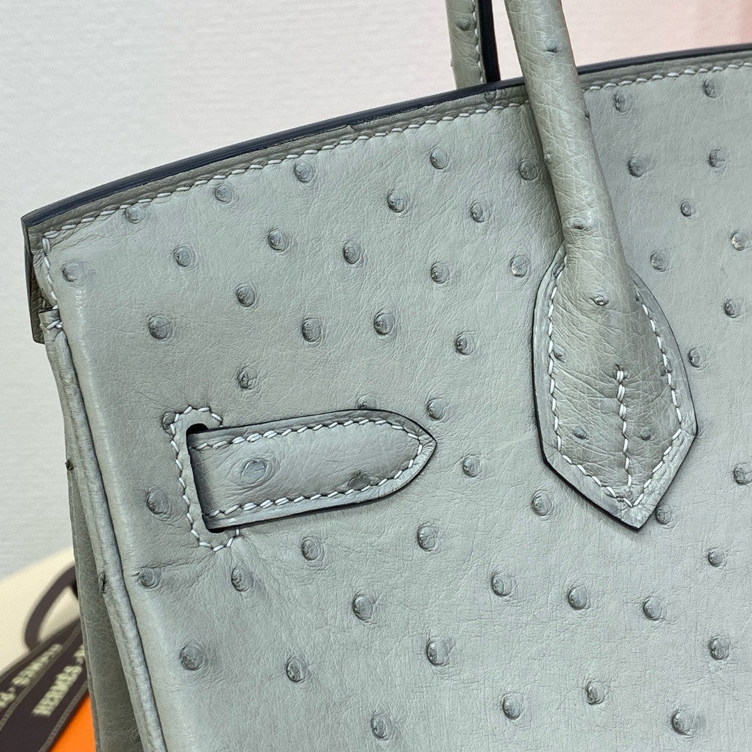 Hermes Gris Mouette Birkin Bag 30cm KK Ostrich Leather Gold Hardware
