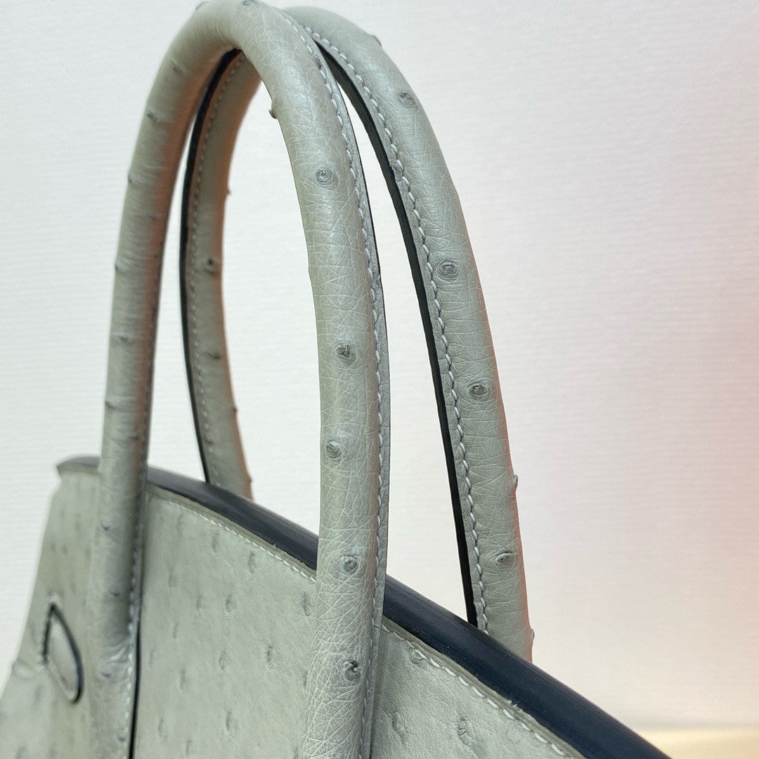Hermes Gris Mouette Birkin Bag 30cm KK Ostrich Leather Gold Hardware