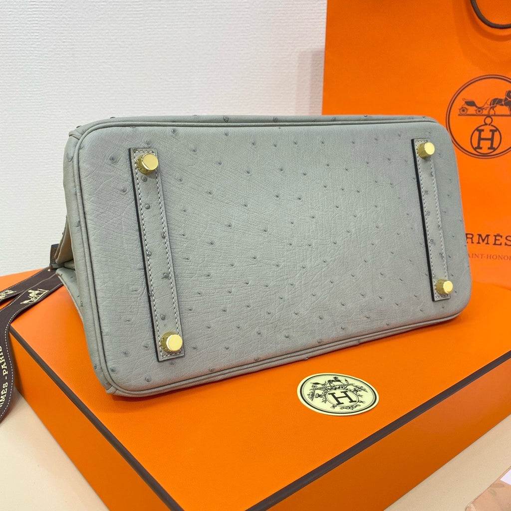 Hermes Gris Mouette Birkin Bag 30cm KK Ostrich Leather Gold Hardware