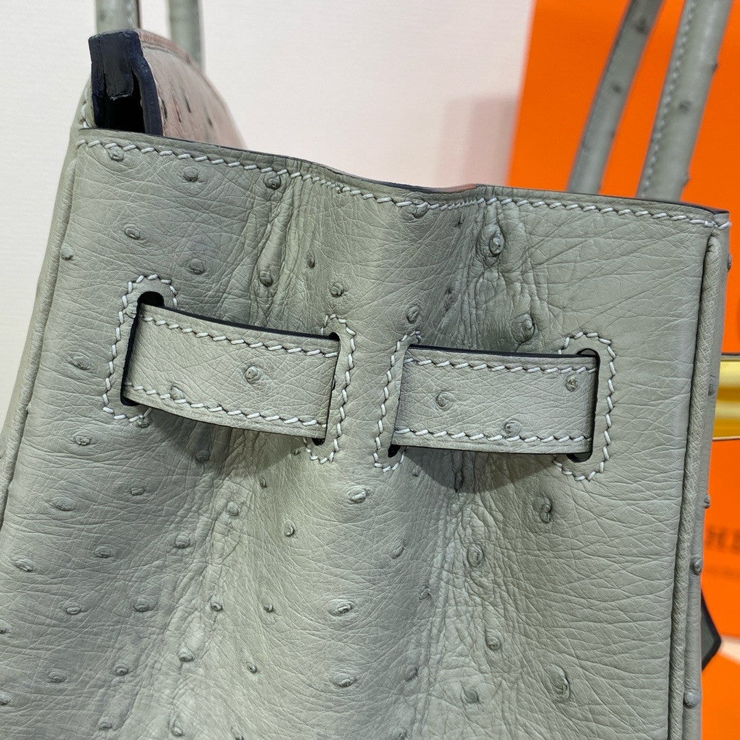 Hermes Gris Mouette Birkin Bag 30cm KK Ostrich Leather Gold Hardware