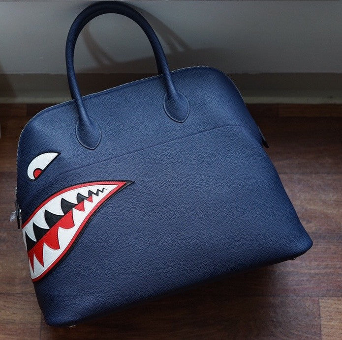 Hermes limited edition Bleu Nuit Togo Leather Shark Bolide 45 with palladium hardware
