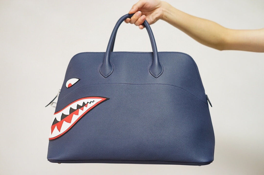 Hermes limited edition Bleu Nuit Togo Leather Shark Bolide 45 with palladium hardware