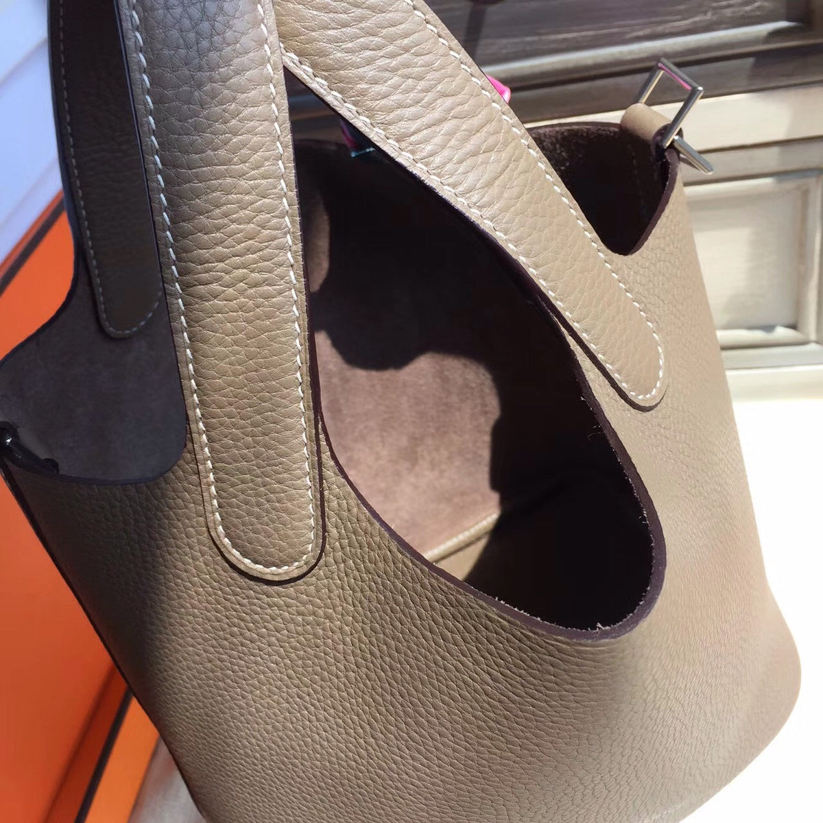Hermes  18 Etoupe Picotin Lock GM Togo Leather Bag