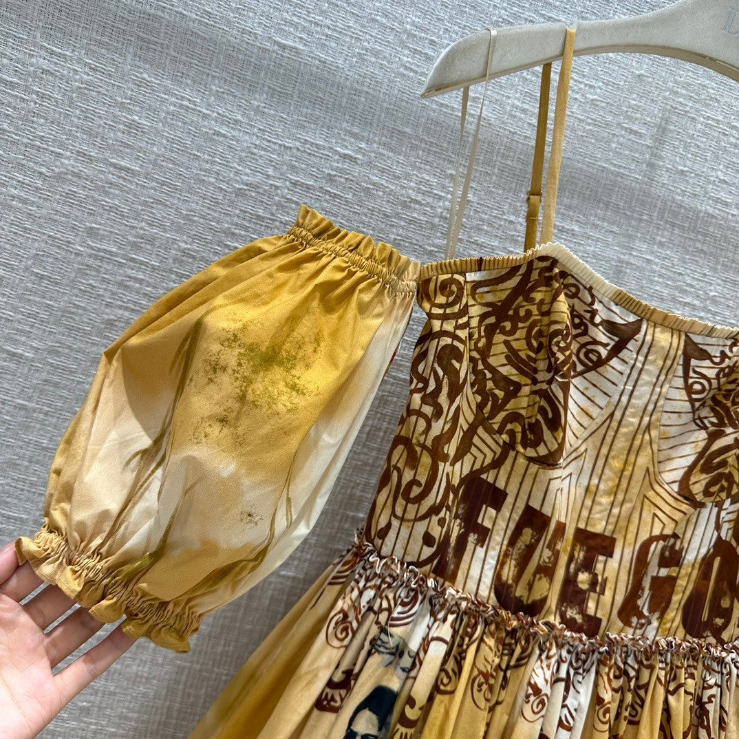 Christian Dior LONG DRESS Cotton and Silk Poplin with Fuego Motif