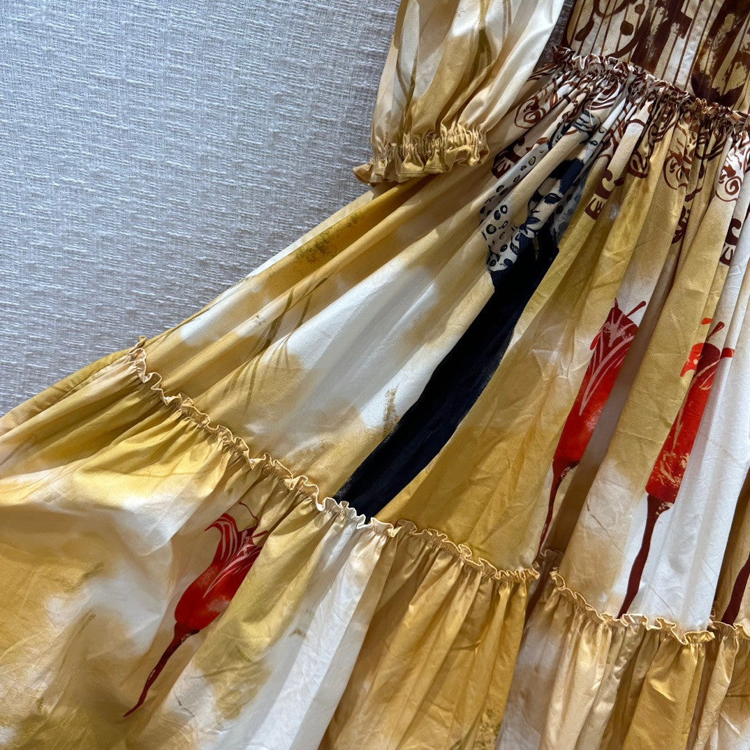 Christian Dior LONG DRESS Cotton and Silk Poplin with Fuego Motif