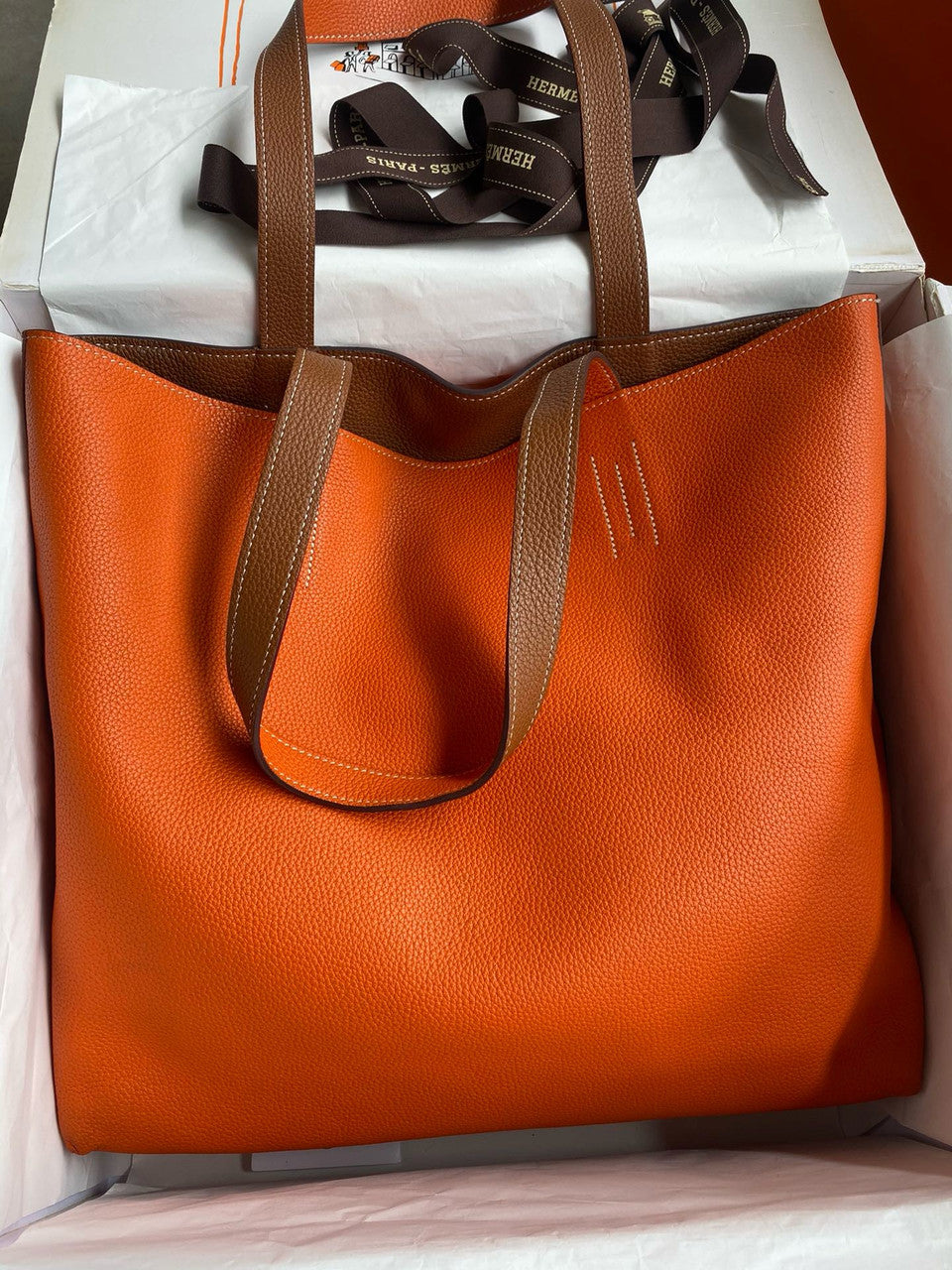 Hermes Double Sens Tote 30 Orange/Gold