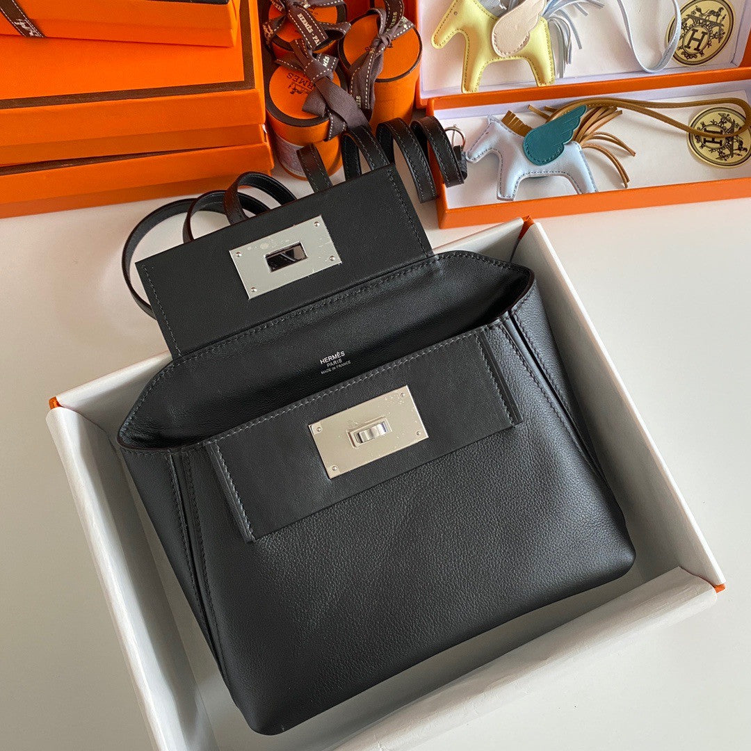 Hermès Mini 24/24 – 21 Bag Black Evercolor/Swift leather Palladium Hardware