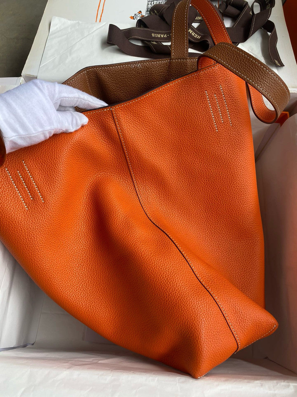 Hermes Double Sens Tote 30 Orange/Gold