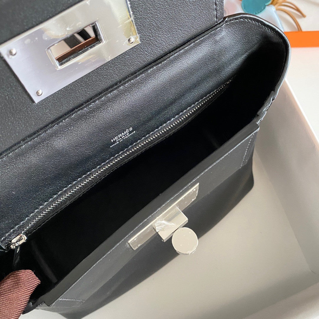 Hermès Mini 24/24 – 21 Bag Black Evercolor/Swift leather Palladium Hardware