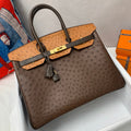 Hermès Special Order Horseshoe Ostrich Birkin 35 GHW 37Gold/47Chocolate/46 Ebene