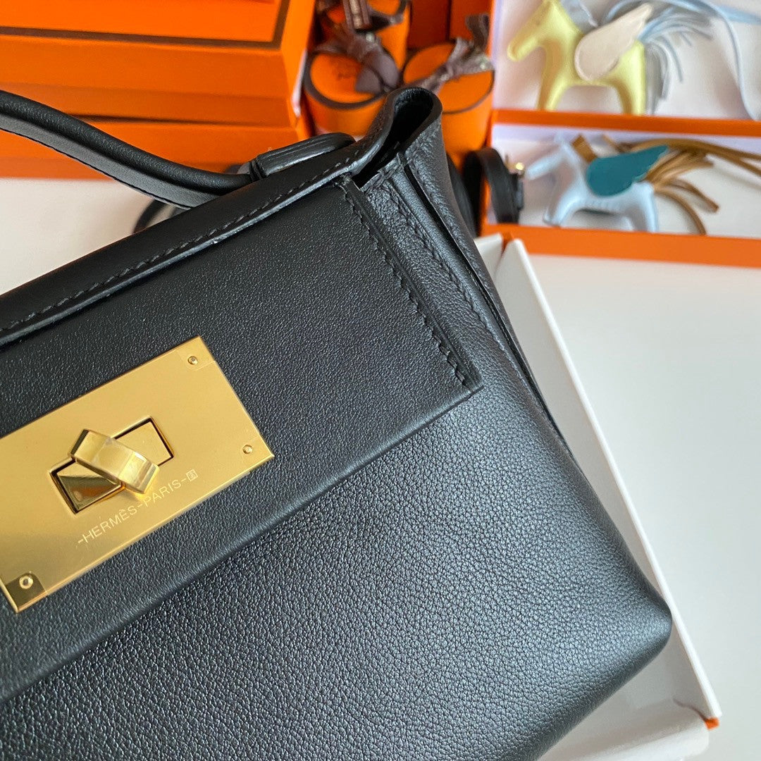 Hermès Mini 24/24 – 21 Bag Black Evercolor/Swift leather Gold Hardware