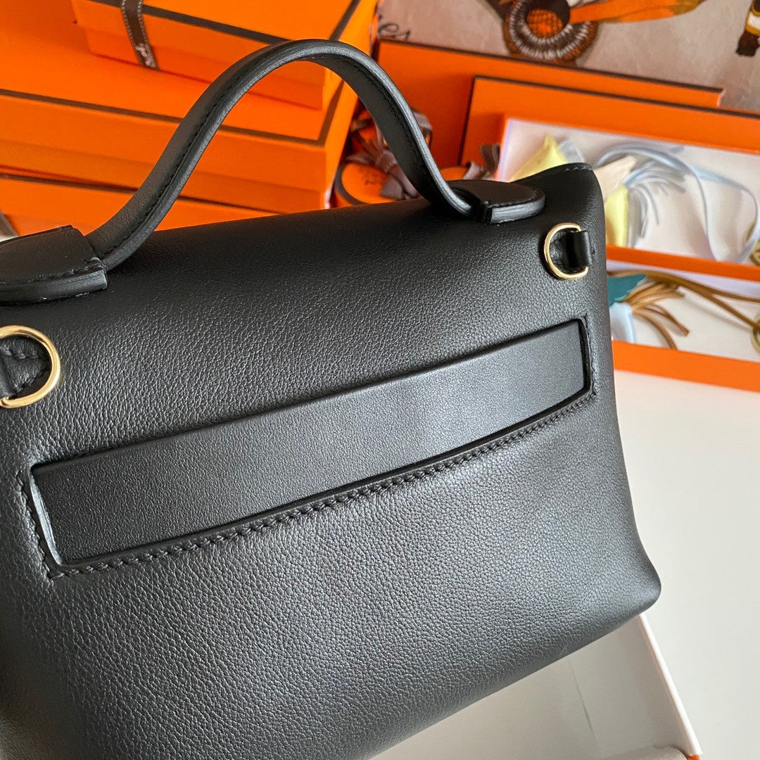 Hermès Mini 24/24 – 21 Bag Black Evercolor/Swift leather Gold Hardware