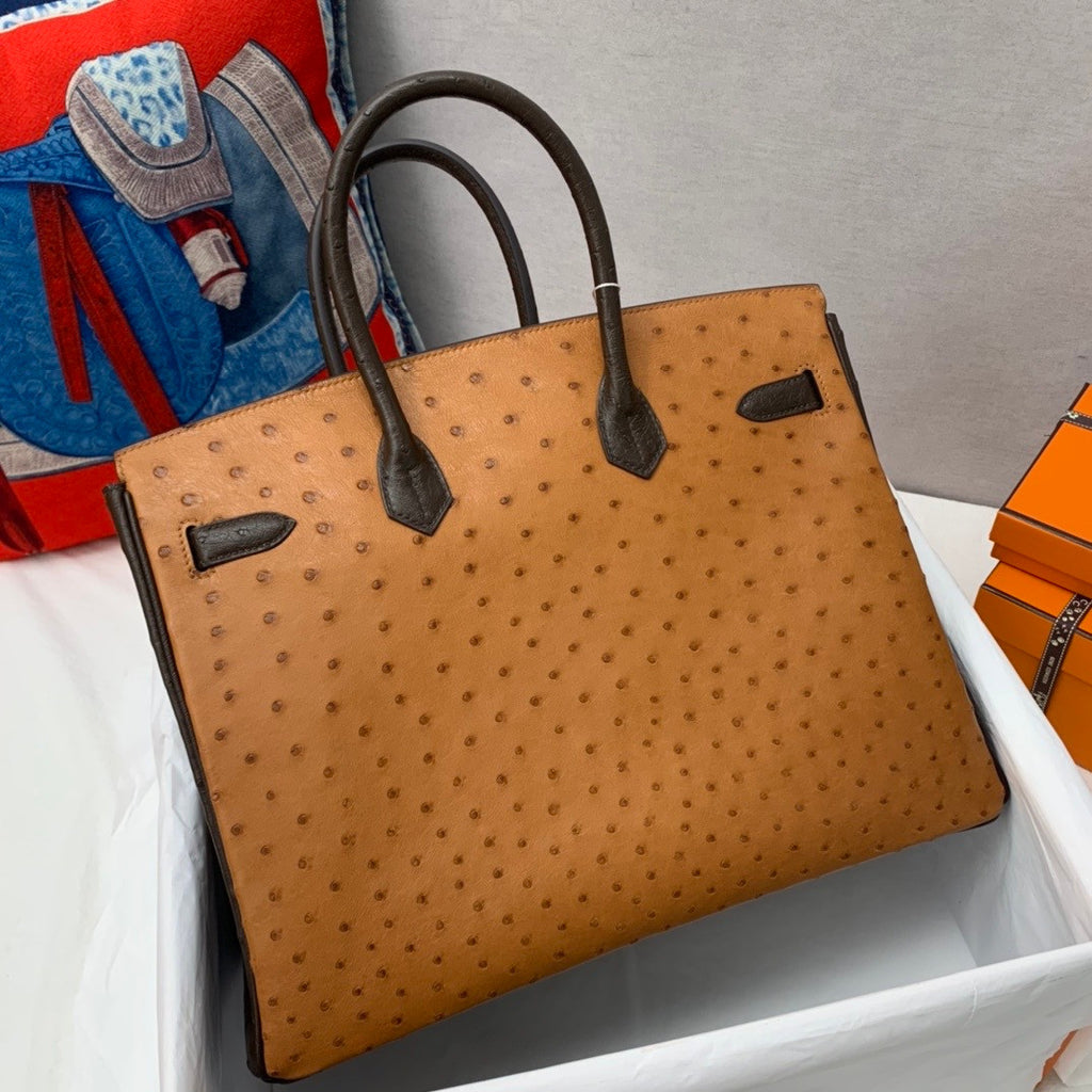 Hermès Special Order Horseshoe Ostrich Birkin 35 GHW 37Gold/47Chocolate/46 Ebene