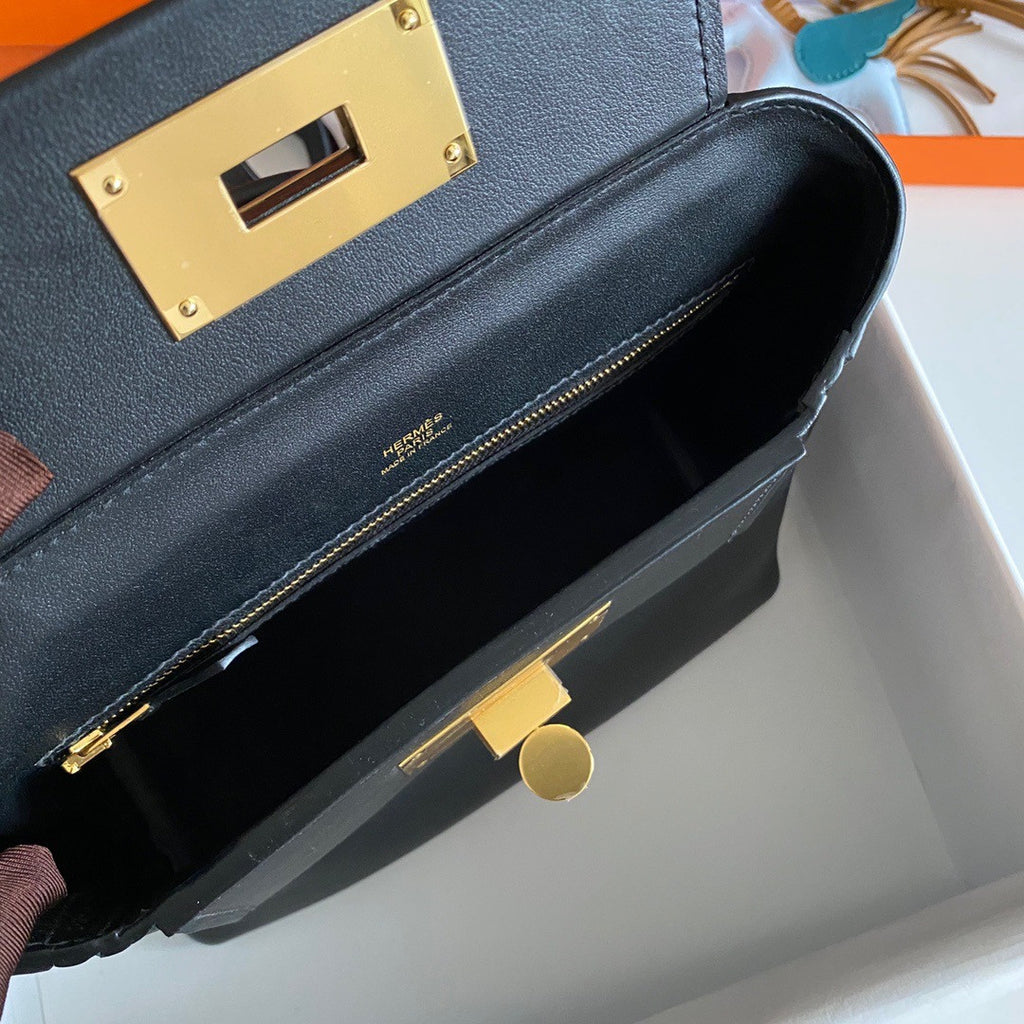 Hermès Mini 24/24 – 21 Bag Black Evercolor/Swift leather Gold Hardware