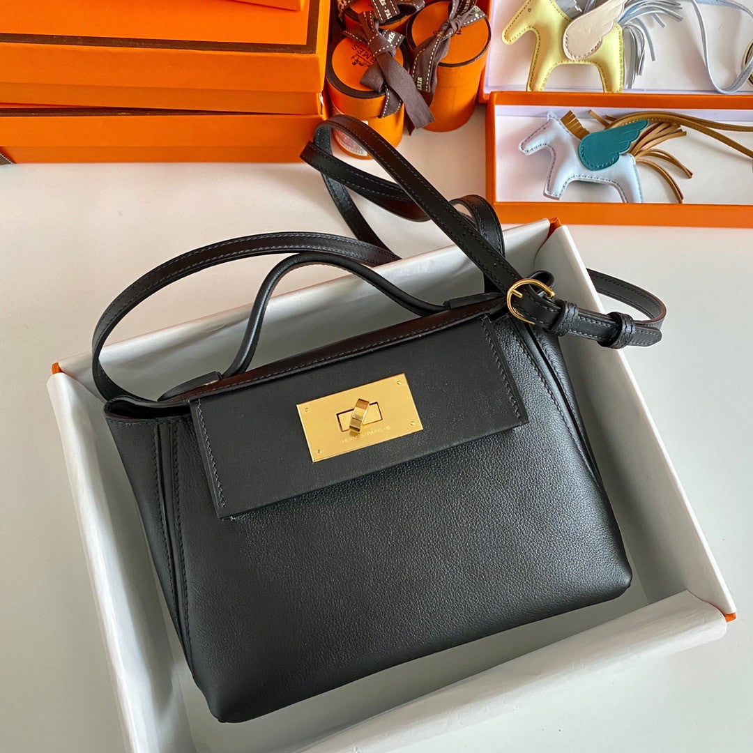 Hermès Mini 24/24 – 21 Bag Black Evercolor/Swift leather Gold Hardware
