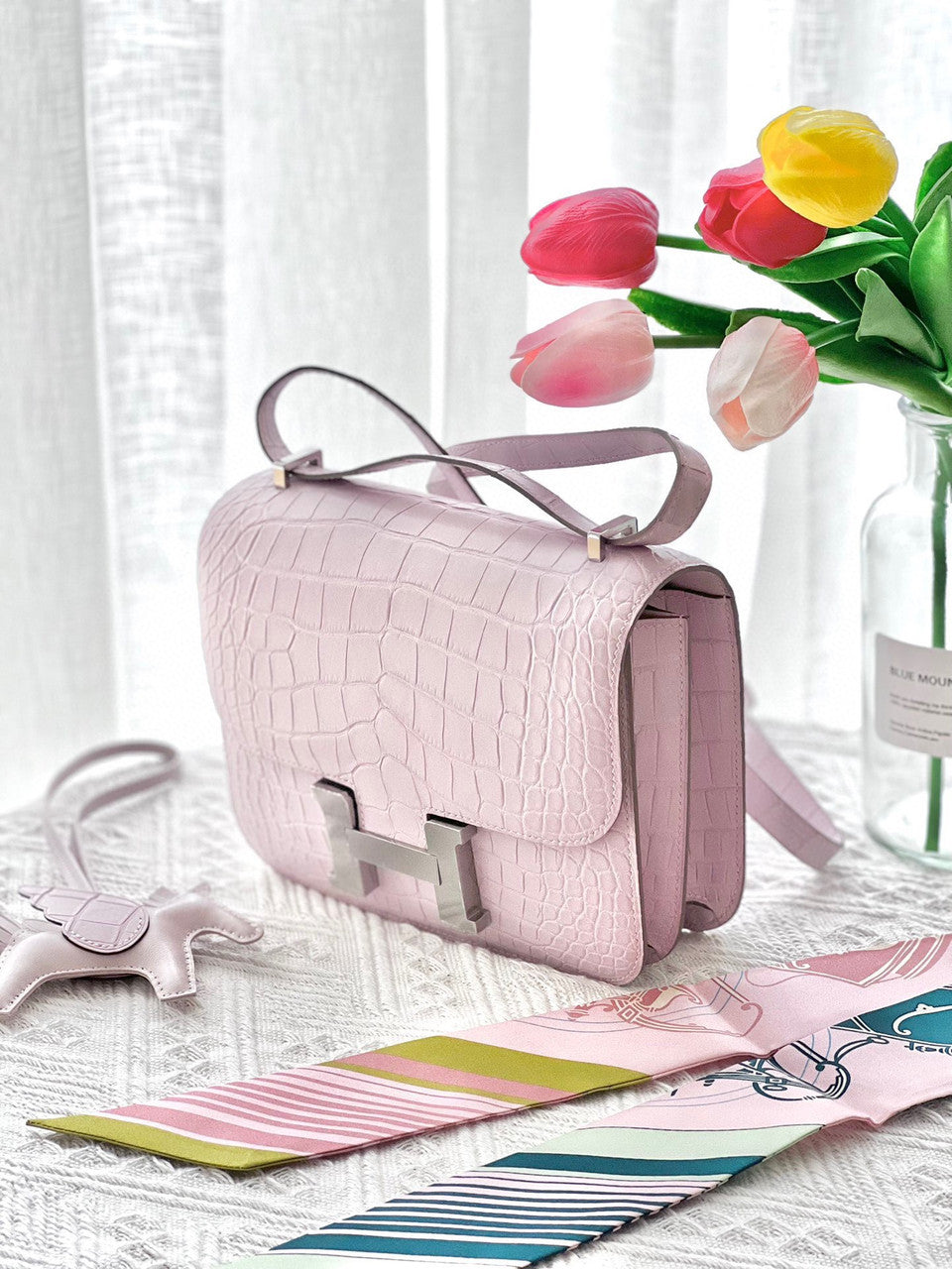 Hermes  Mauve Pale Constance 18 Alligator