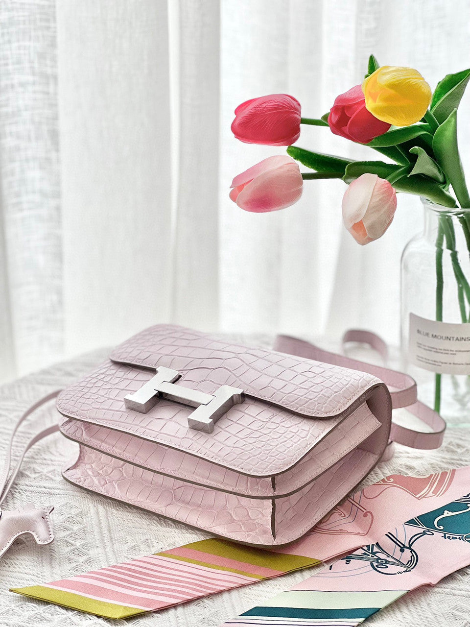 Hermes  Mauve Pale Constance 18 Alligator