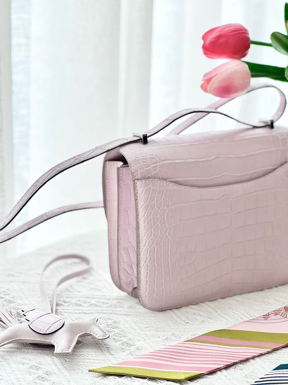 Hermes  Mauve Pale Constance 18 Alligator