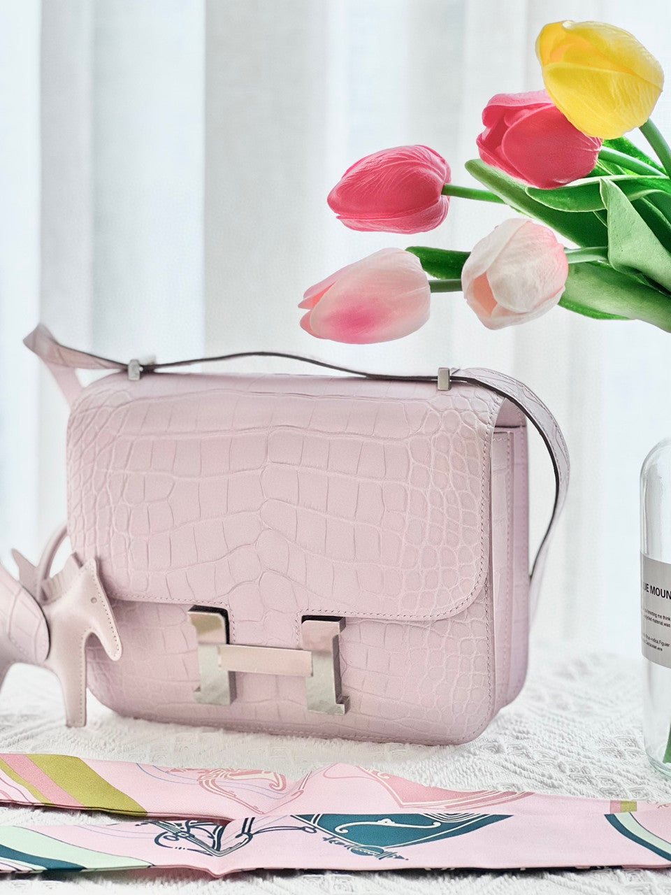 Hermes  Mauve Pale Constance 18 Alligator