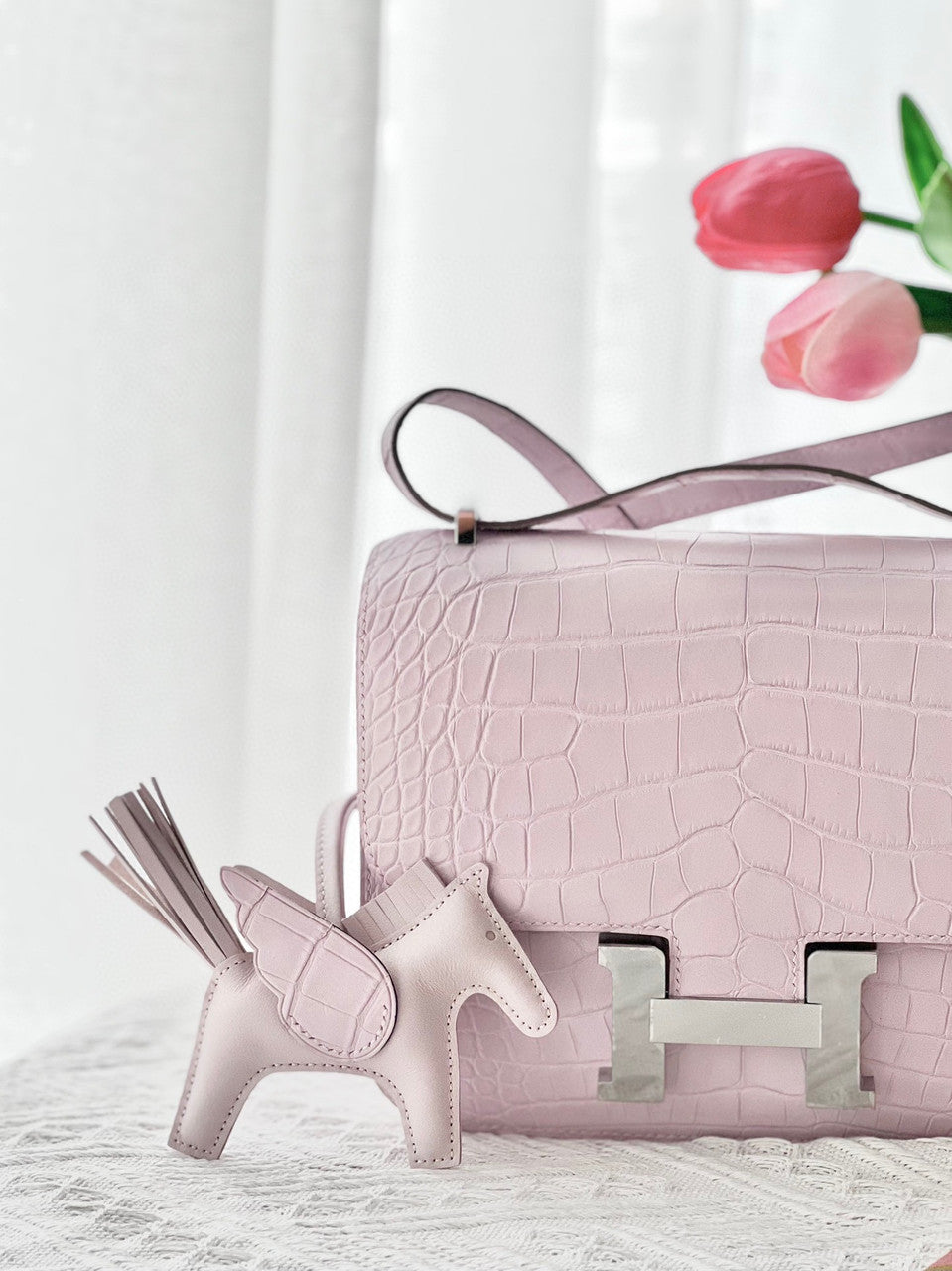 Hermes  Mauve Pale Constance 18 Alligator