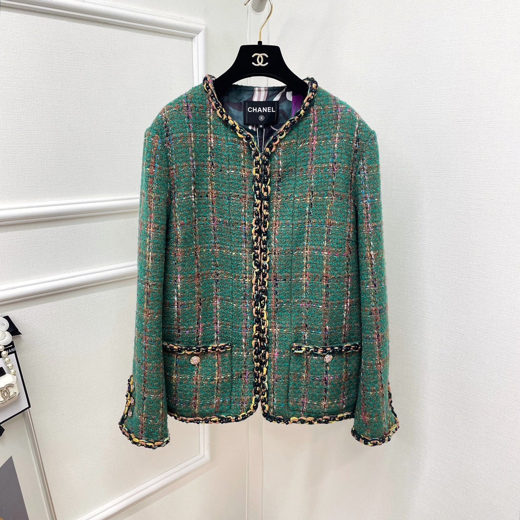 Chanel FW2023 Métiers d'Art Wool & Silk Tweed  Green Tweed Jacket