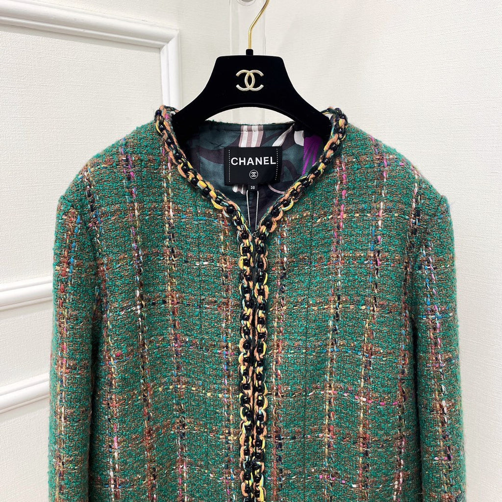 Chanel FW2023 Métiers d'Art Wool & Silk Tweed  Green Tweed Jacket