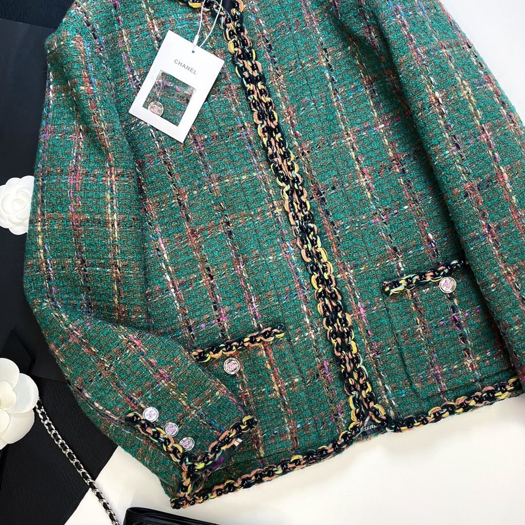 Chanel FW2023 Métiers d'Art Wool & Silk Tweed  Green Tweed Jacket