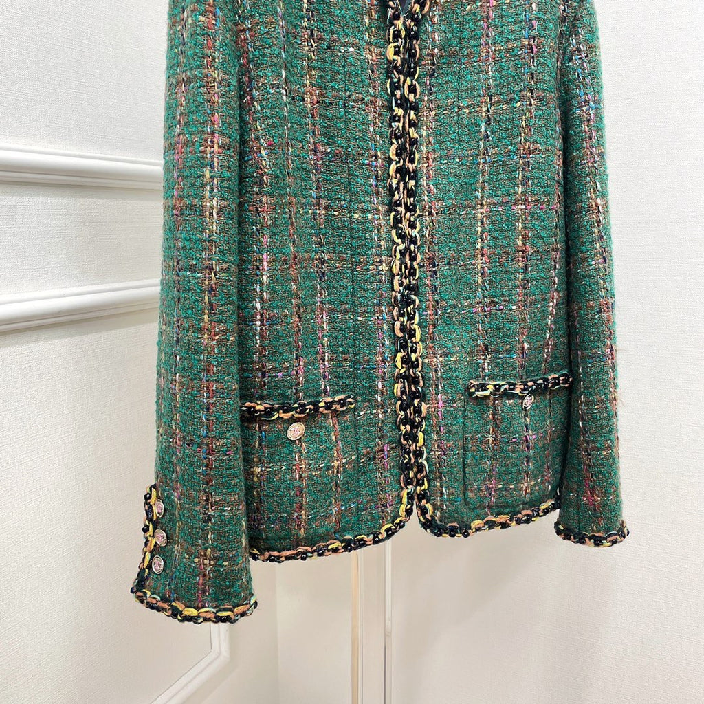 Chanel FW2023 Métiers d'Art Wool & Silk Tweed  Green Tweed Jacket
