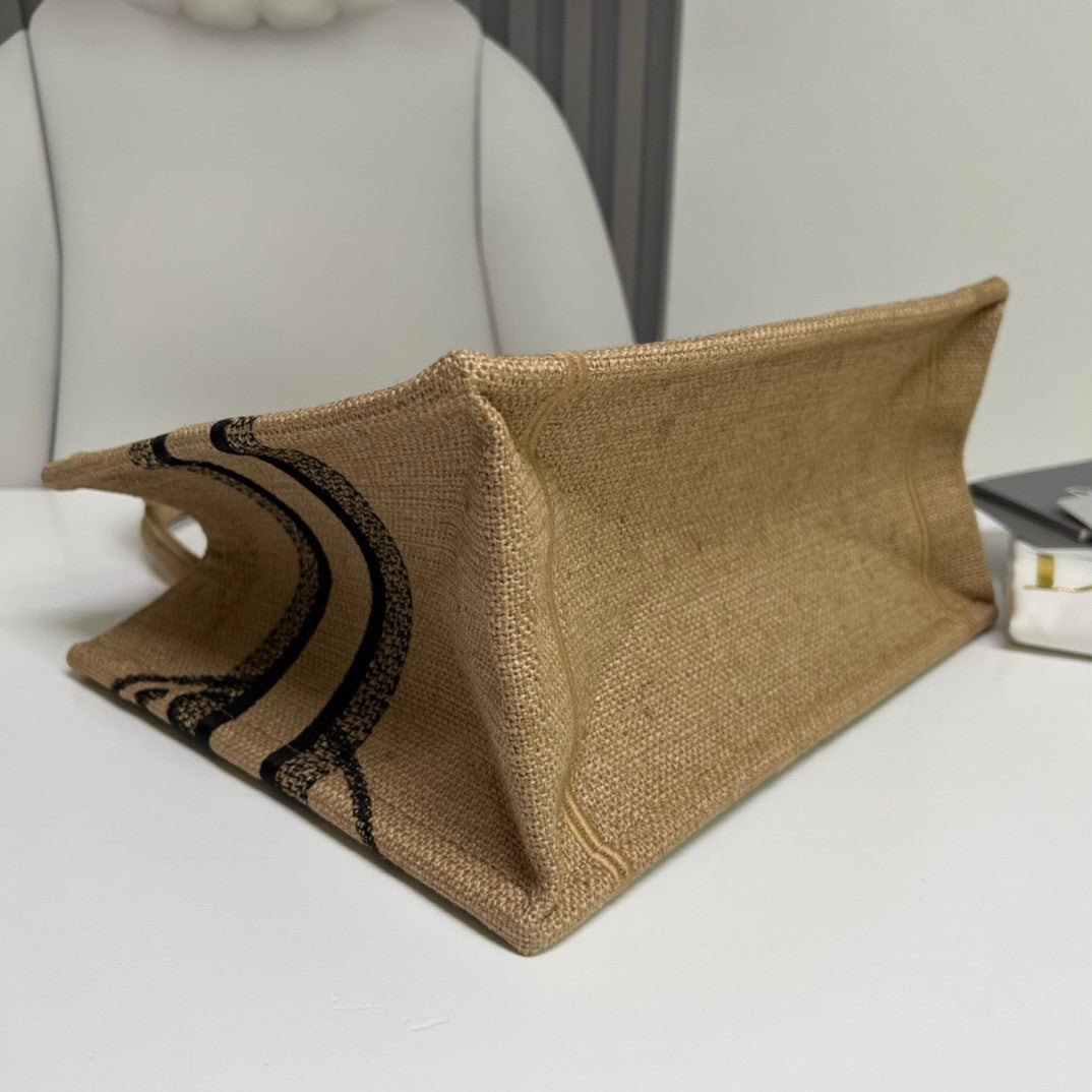 CHRISTIAN DIOR MEDIUM DIOR BOOK TOTE Beige Jute Canvas Embroidered with Dior Union Motif