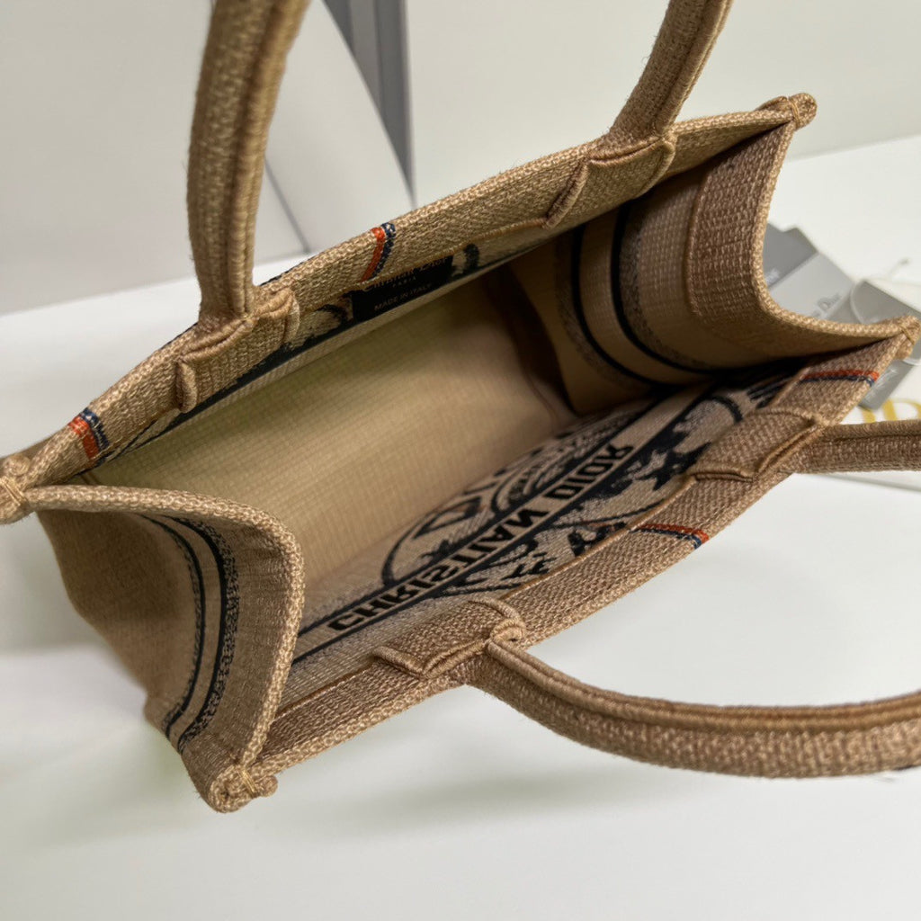 CHRISTIAN DIOR MEDIUM DIOR BOOK TOTE Beige Jute Canvas Embroidered with Dior Union Motif