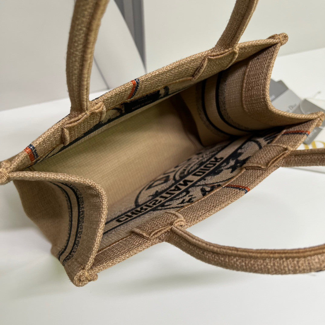 CHRISTIAN DIOR MEDIUM DIOR BOOK TOTE Beige Jute Canvas Embroidered with Dior Union Motif
