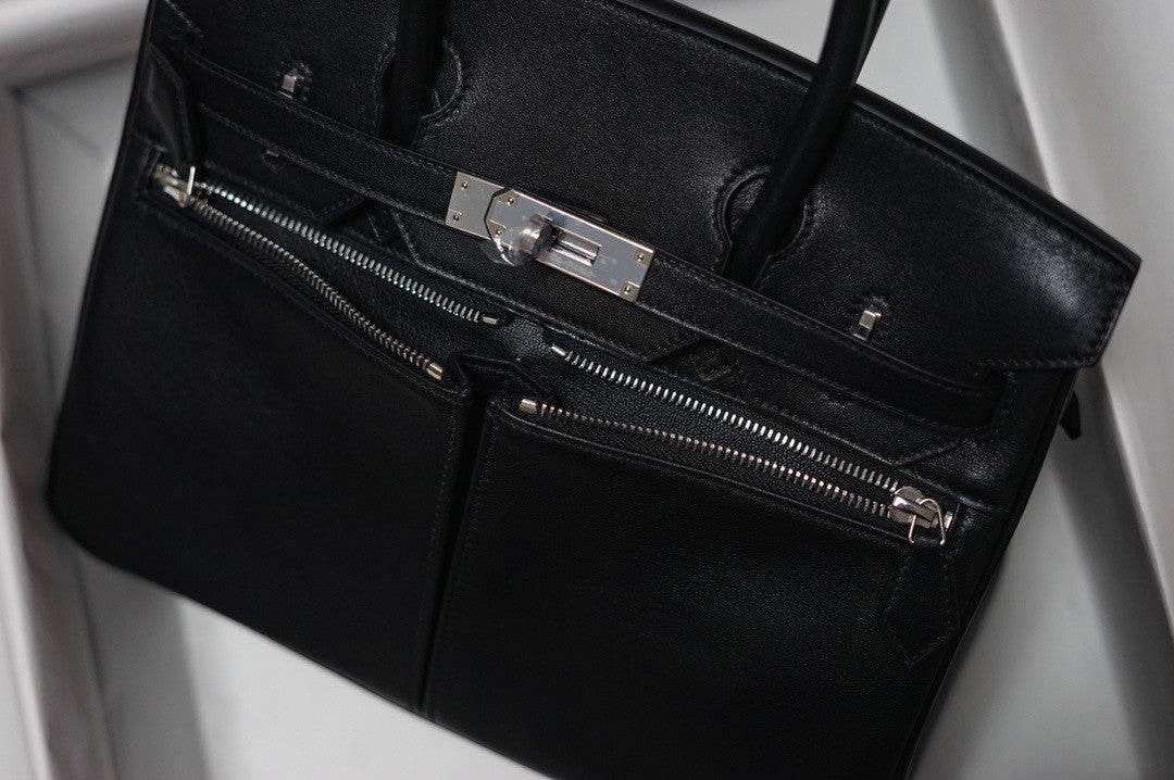 [Exclusive] Hermes Black Birkin Lakis 30 Bag with palladium hardware