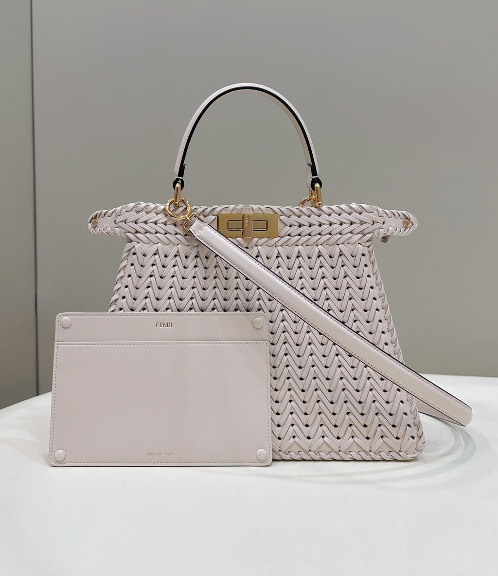 Fendi Peekaboo ISeeU Petite Crate interlaced leather bag with Selleria waxed thread