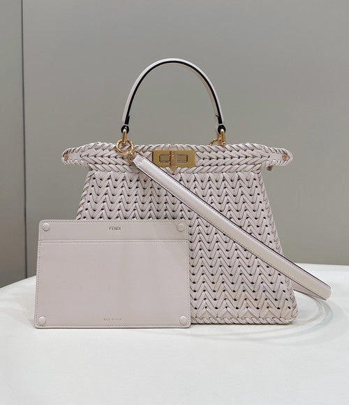 Fendi Peekaboo ISeeU Petite Crate interlaced leather bag with Selleria waxed thread